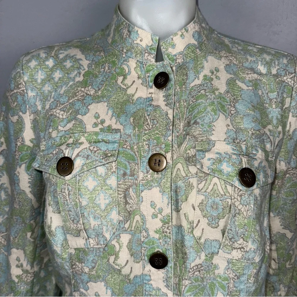 Charter Club 100% Linen‎ Floral Multi Color Blazer Jacket Women’s S With Pockets